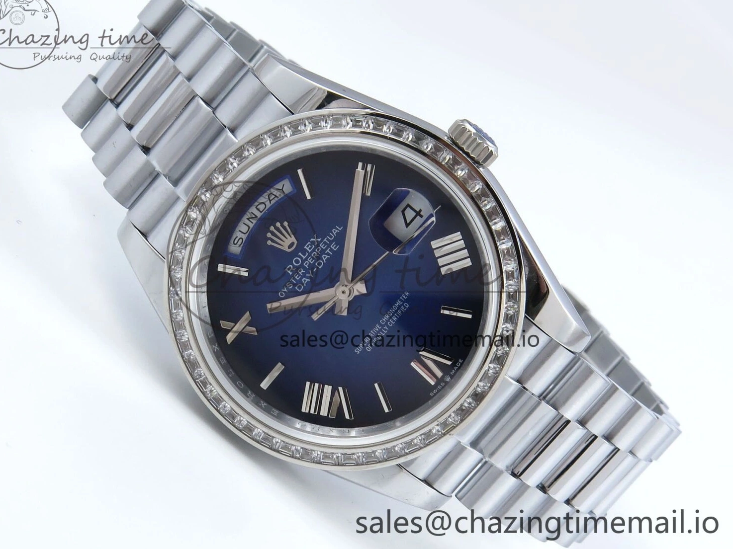 MiroTime 0409 Seasonal DayDate 40 SS QF 1:1 Best Edition Blue Black Dial Diamonds Bezel on President Bracelet A2836 V5 (Gain Weight) 482